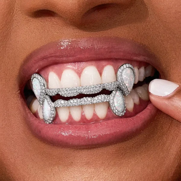 Solid Iced 6 Teeth Connecting Bridge Grillz Bar - Image 2