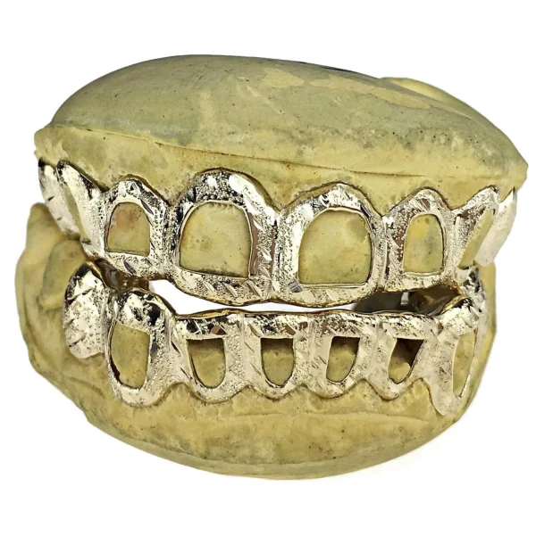 Solid Gold Open Face Diamond Cut With Diamond Dust Grillz - Image 4