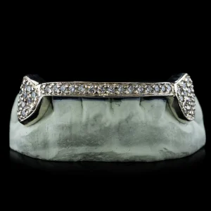 Solid Gold Natural Diamond Iced 6 Teeth Connecting Bridge Grillz Bar