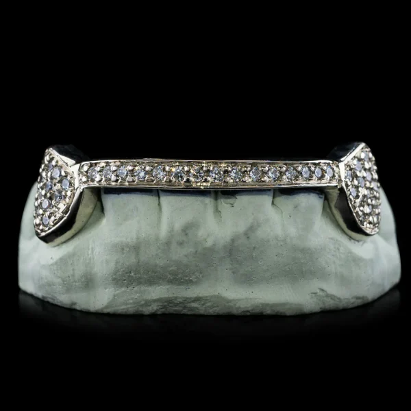 Solid Gold Natural Diamond Iced 6 Teeth Connecting Bridge Grillz Bar