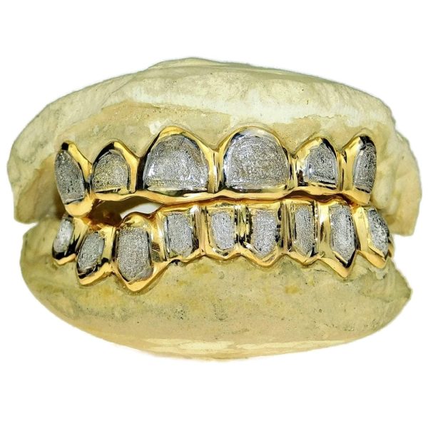 Solid Gold Two Tone Diamond Dust Grillz - Image 4