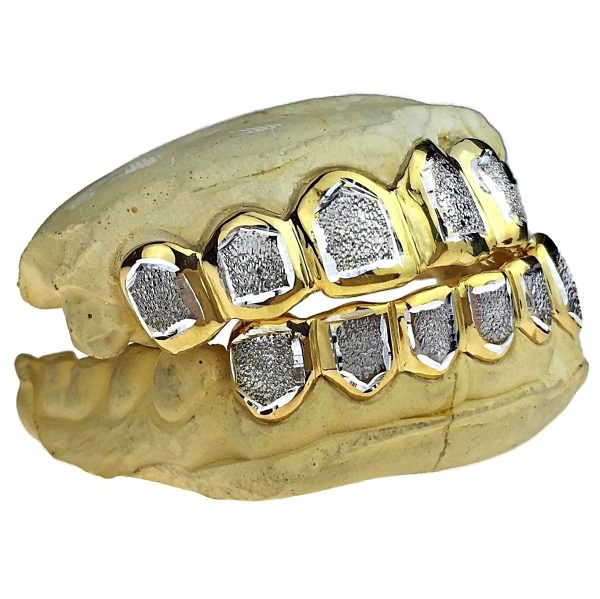 Solid Gold Two Tone Diamond Dust Grillz - Image 2
