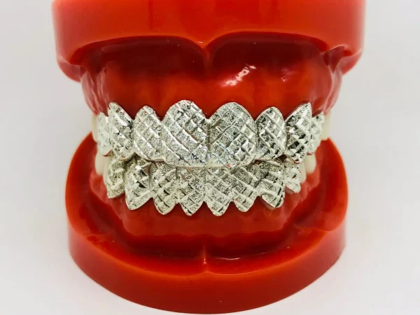 Solid .925 Sterling Silver Princess Square Diamond Cut with Diamond Dust Grillz - Image 2